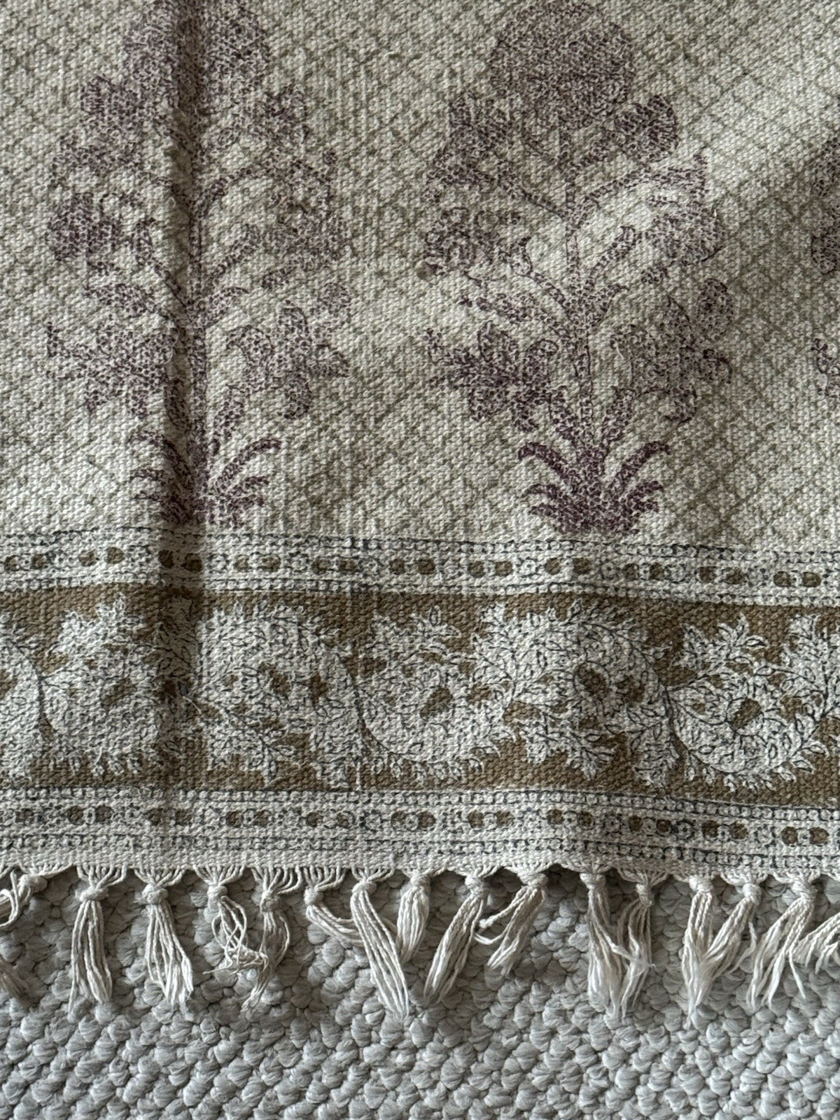 Indian Hand Block Print Cotton Rug Hand Loomed Area Rug 5 X 8.4 Feet, Vintage