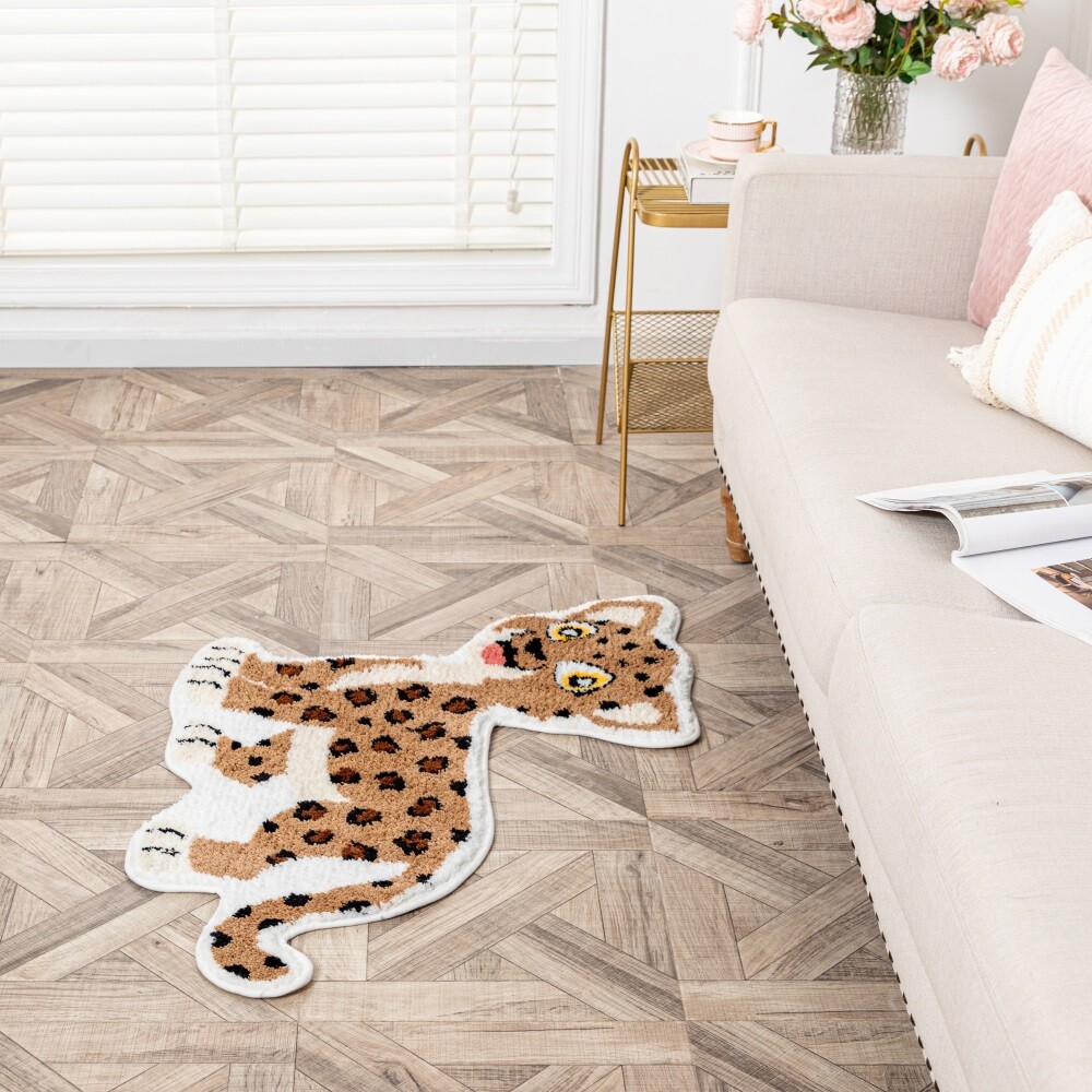 Brown Leopard Print Area Rug Faux Animal Rug Hide Cute Decor Carpet Floor Mats