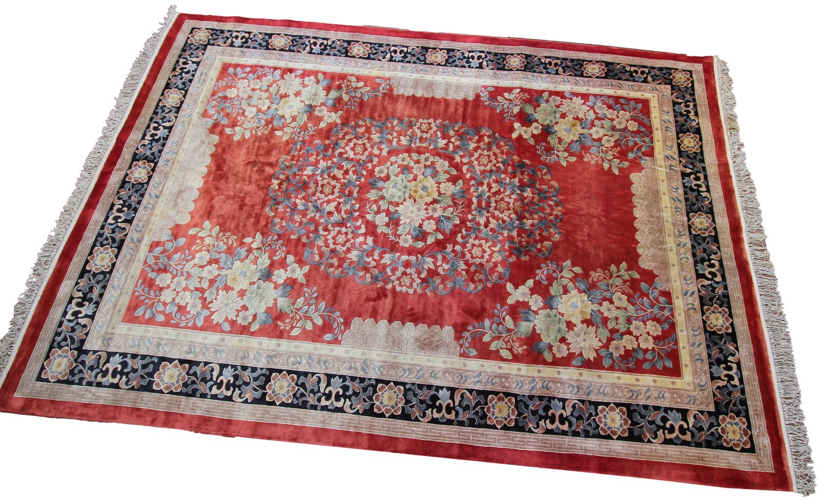 8×11 Rare Vintage Art Deco Chinese Handmade Silk Area Rug Art Nouveau Pink