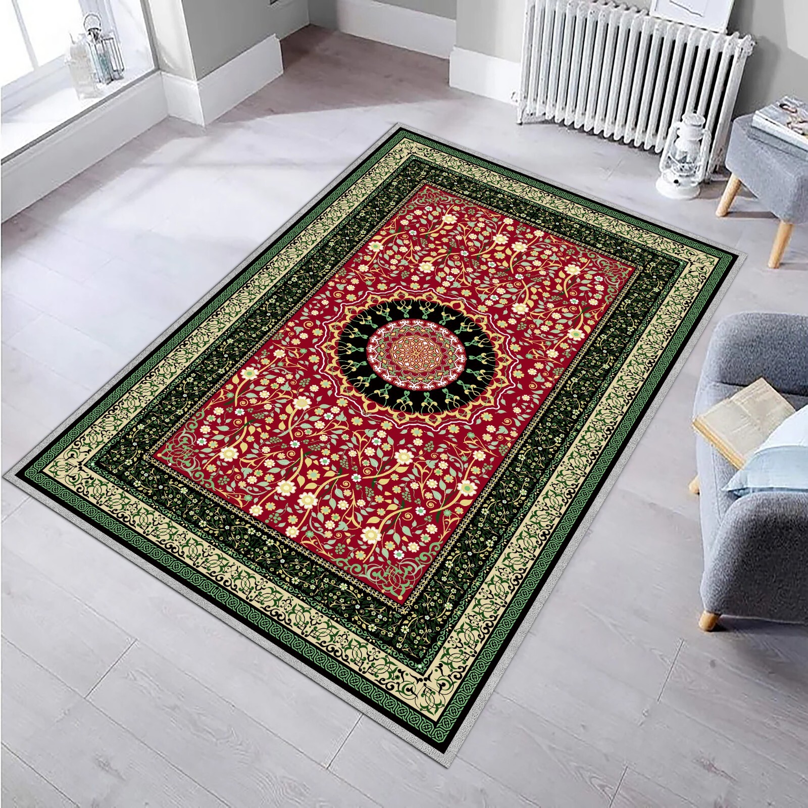 Turkish Motif Rug, Large Area Rug, Vintage Printed Carpet, Home Decor Modern Rug