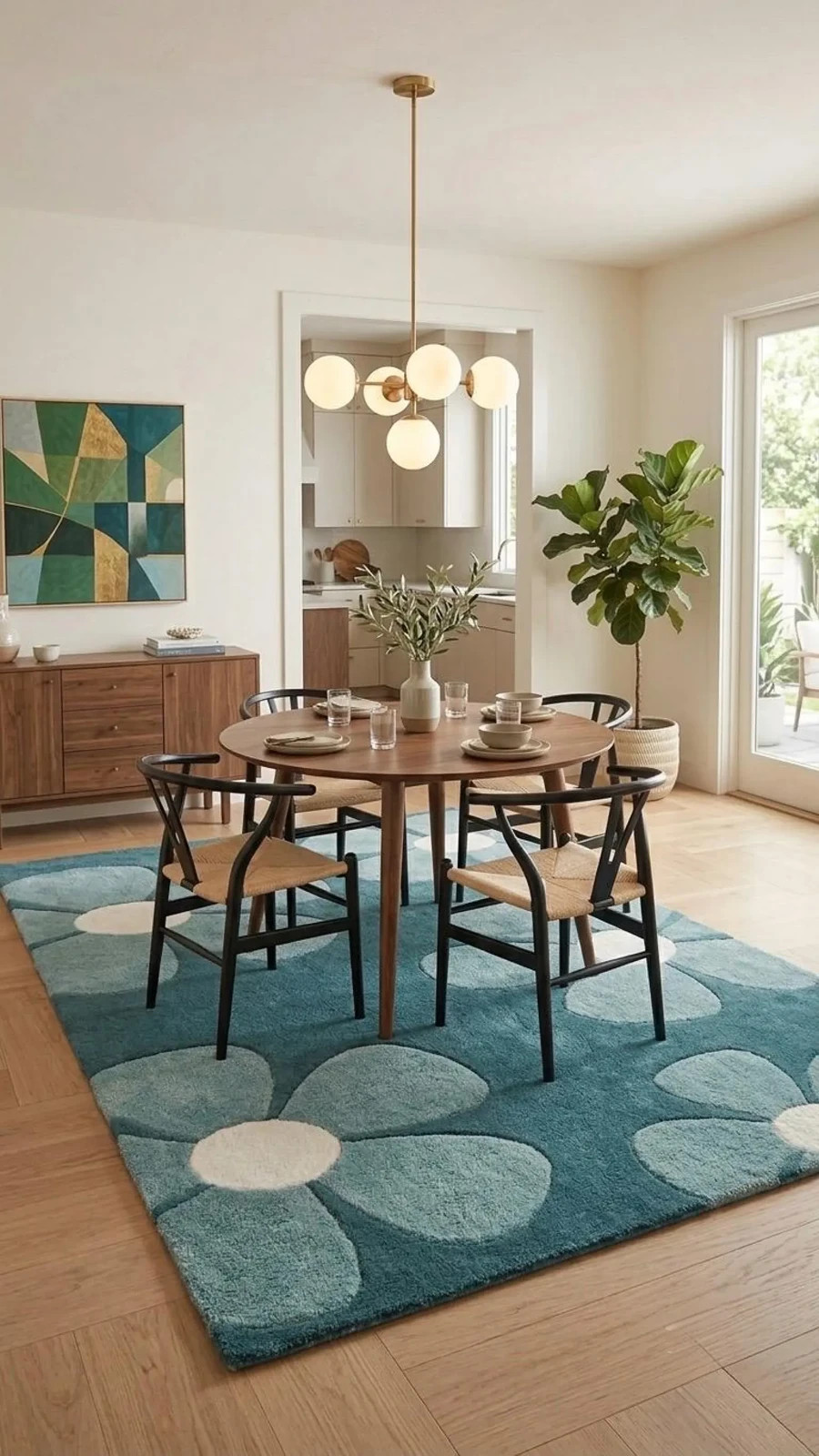 Hand-Tufted Wool Rug Teal Blue Floral Carved Living Room Carpet Handmade Designe
