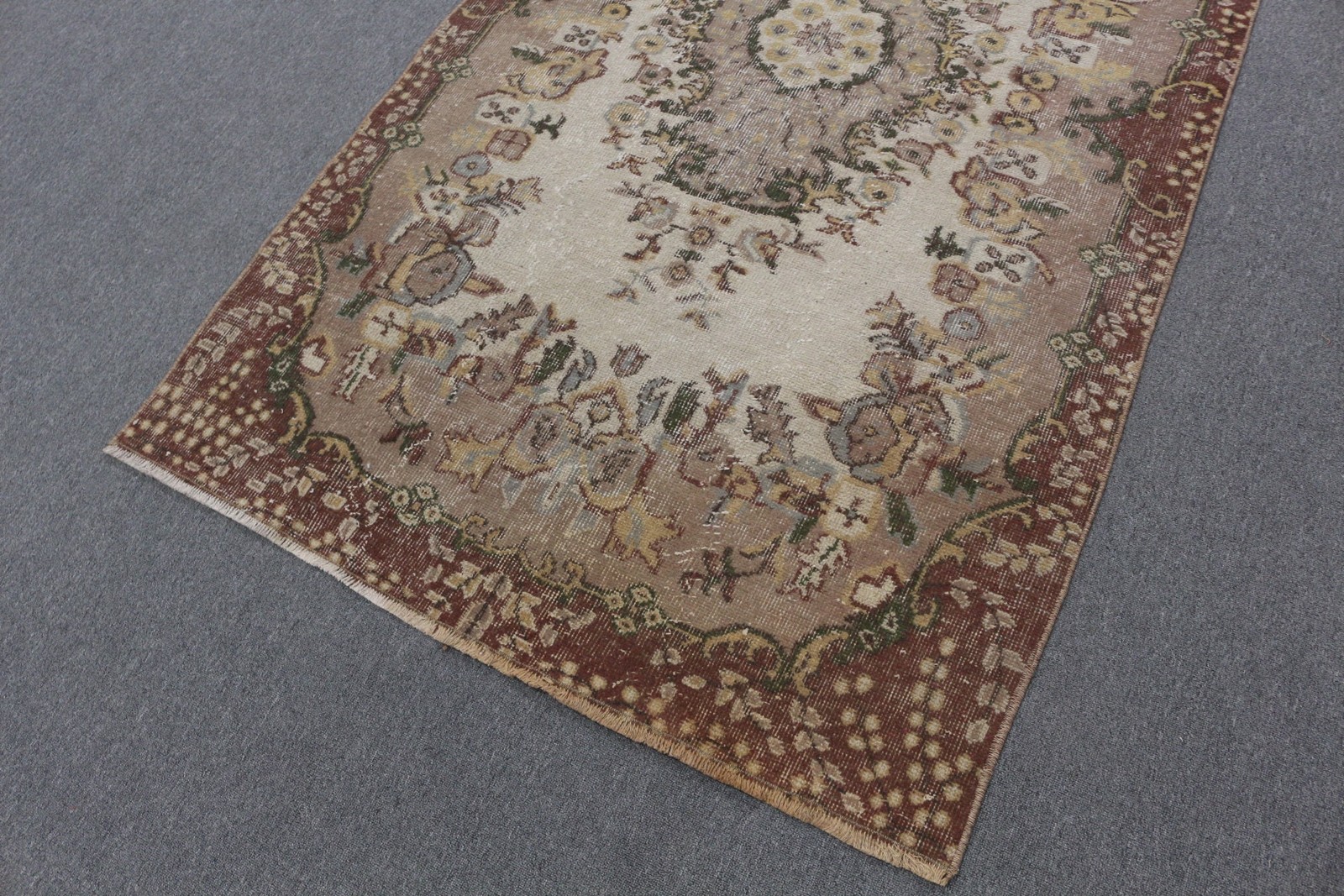 Vintage Rug, 3,9×6,6 ft Area Rug, Brown Yellow Wool Rug