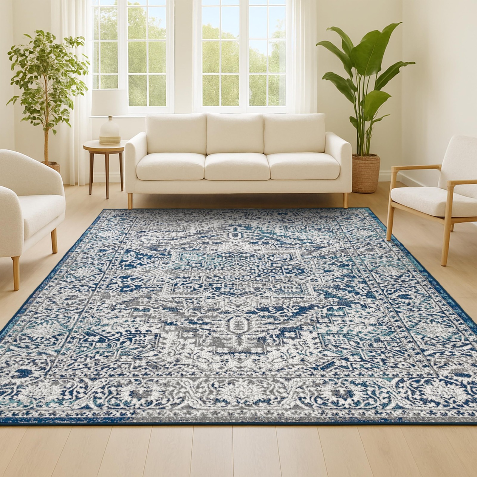 Jonathan Y Modern Vintage Medallion Navy/Light Gray Indoor Area Rug 5X8 Country