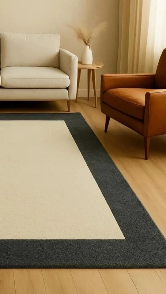 Hand Tufted Wool Rug Ivory Gray Modern Minimalist Area Rug Living Room Carpet.