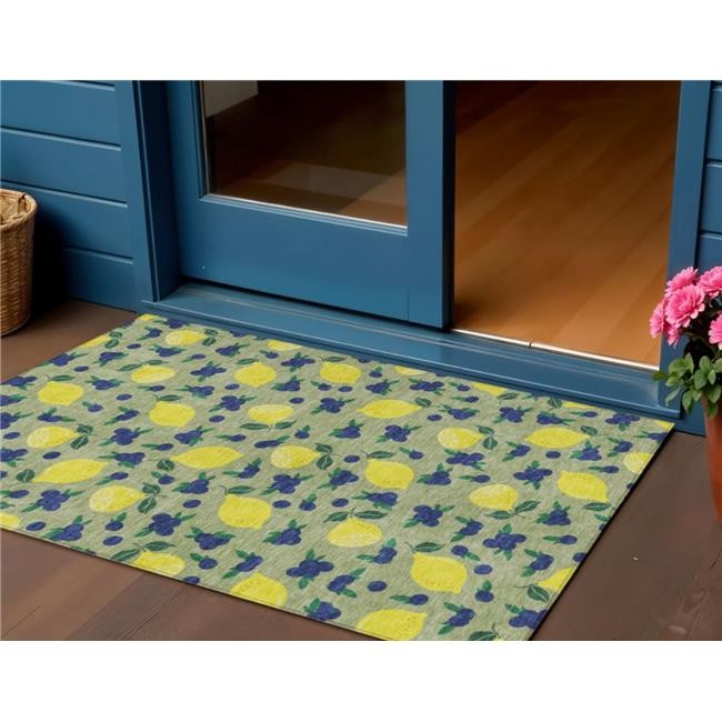 3×5 ft. Artichoke Green Yellow & Blue Lemons Washable Transitional Indoor & O…