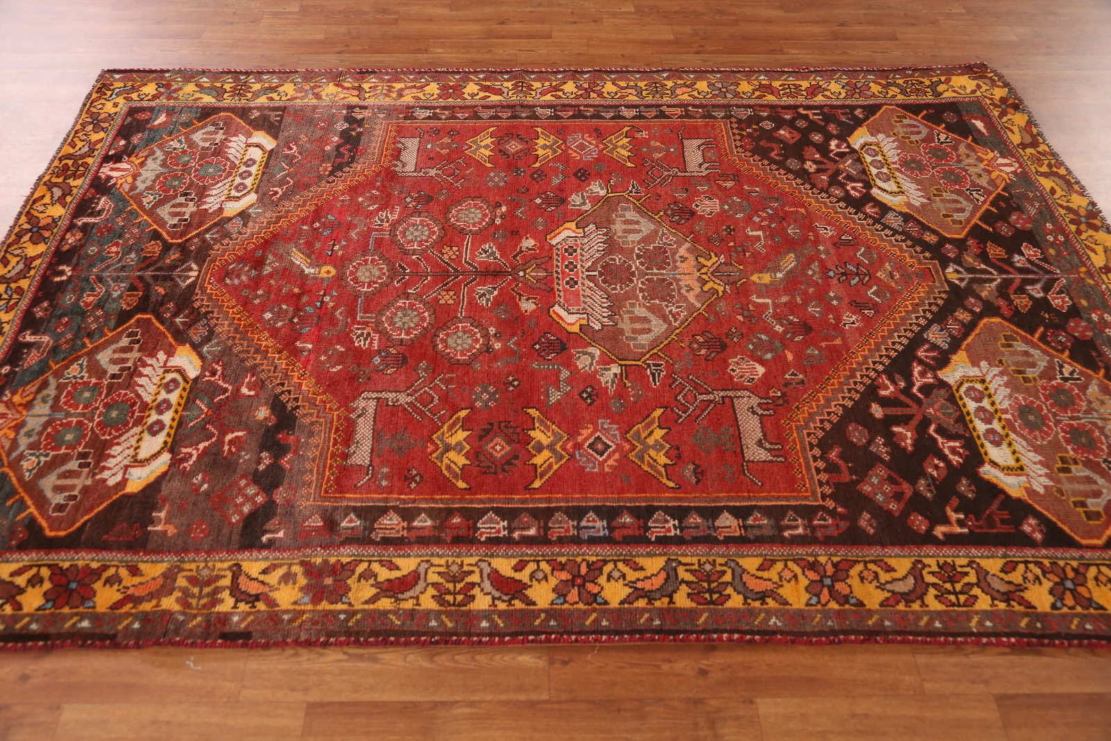 Animals Design Tribal Wool Hand-knotted Red/ Orange Living Room Area Rug 6×8