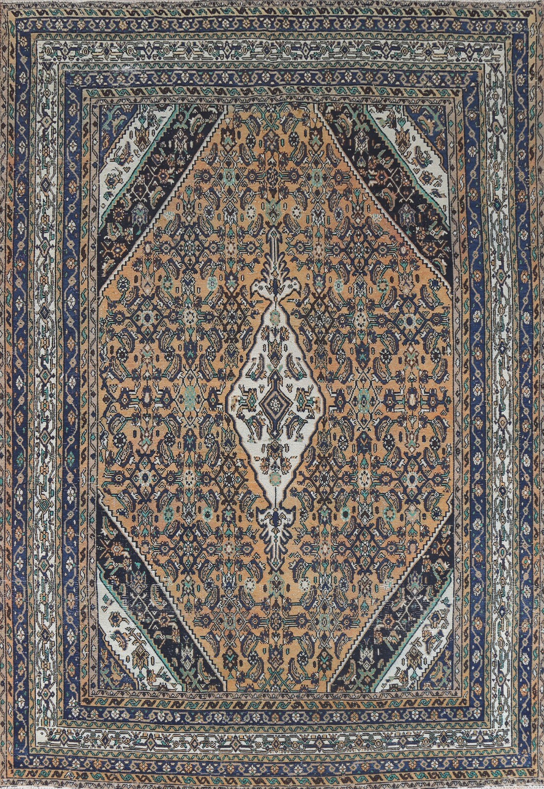Vintage Muted Hamedan Hand-knotted Area Rug 9×11 ft Evenly Low Pile Wool Carpet