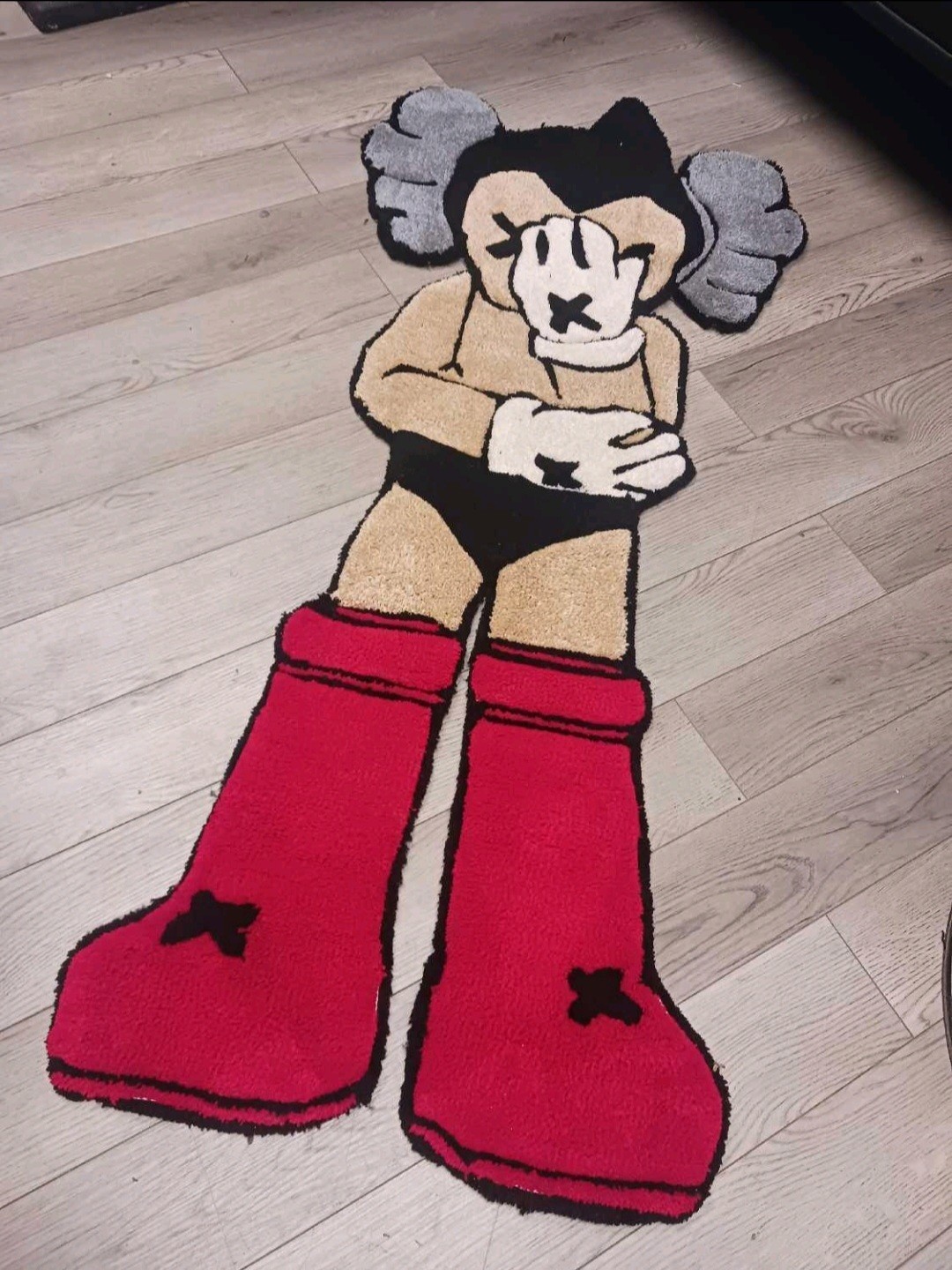 Hand Tufted Novelty KAWS Companion Area Rug Non-Slip Red Boots Design Floor Mat