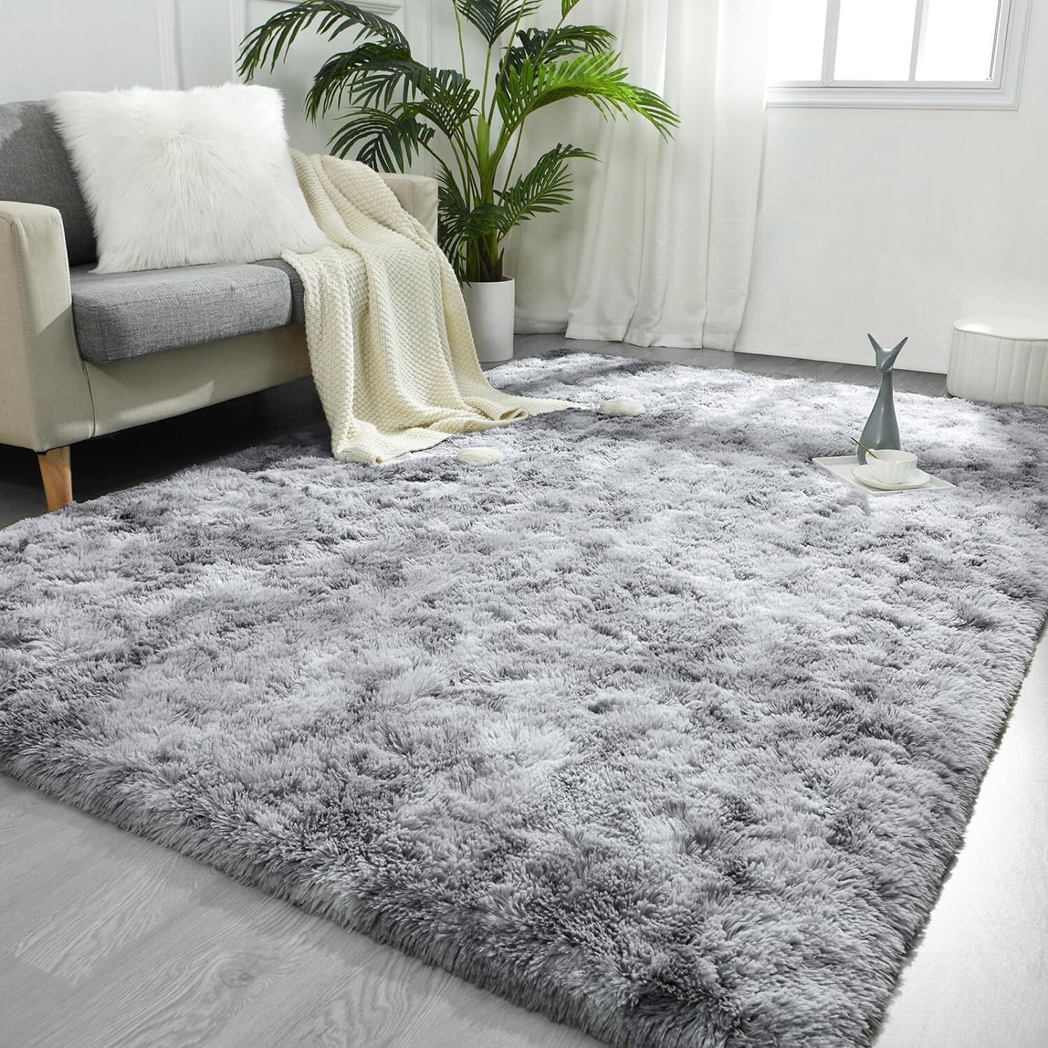 Alfombra Peludas Gris Claro De Sala Para Cuarto 3×5 Grandes Carpetas Modernas US