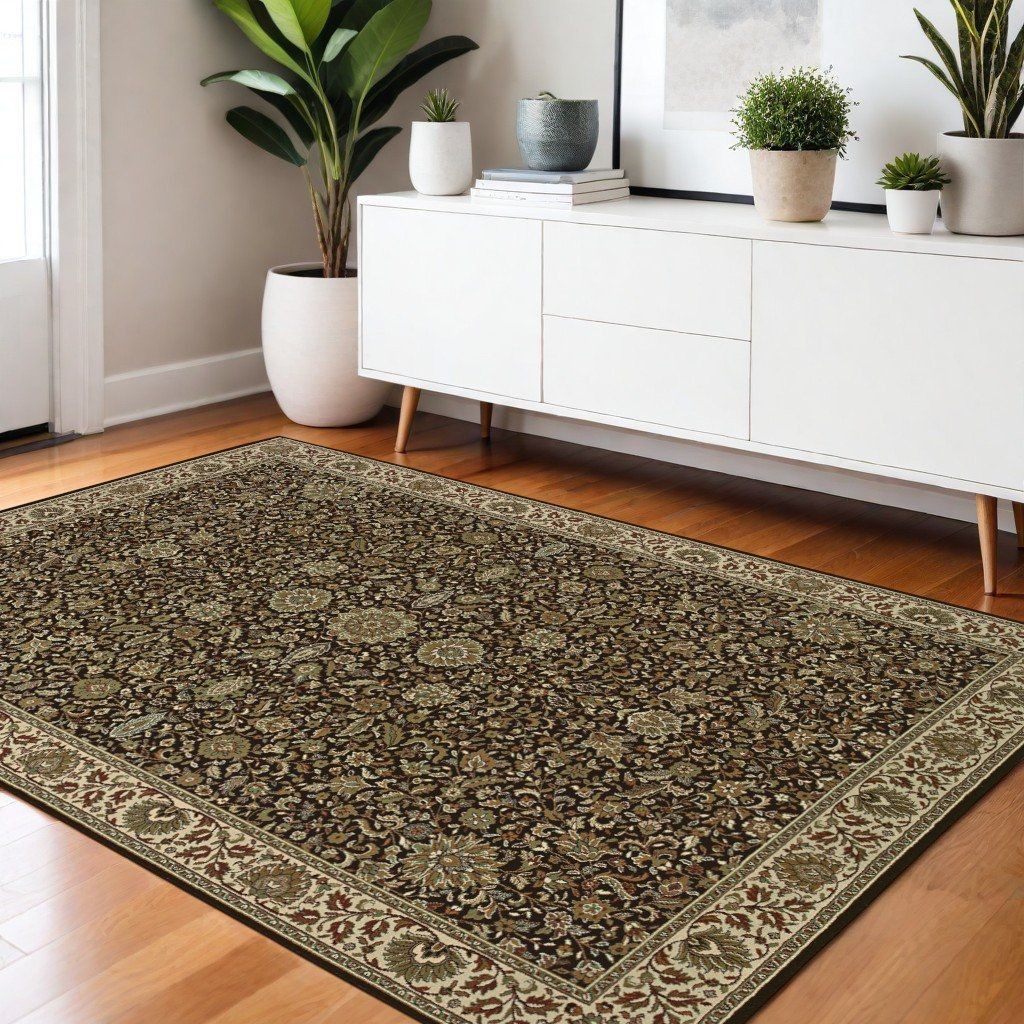 4′ X 6′ Ivory Black and Brown Oriental Area Rug