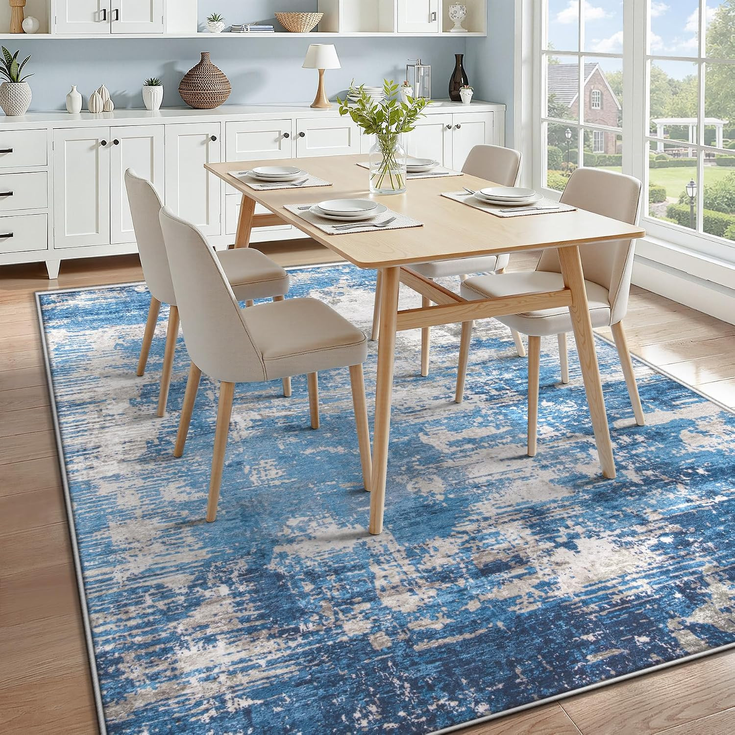 6X9 Area Rugs for Living Room Washable Rug(Blue Grey, 6’X9′) | Modern Abstract R