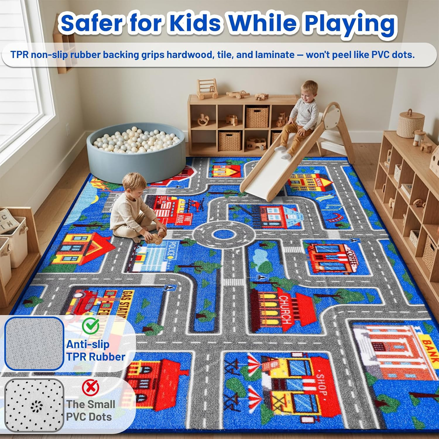 Kids Carpet Playmat Rug 78.7″X59″, Car Rug for Kids Cars, Non-Slip Town City Roa