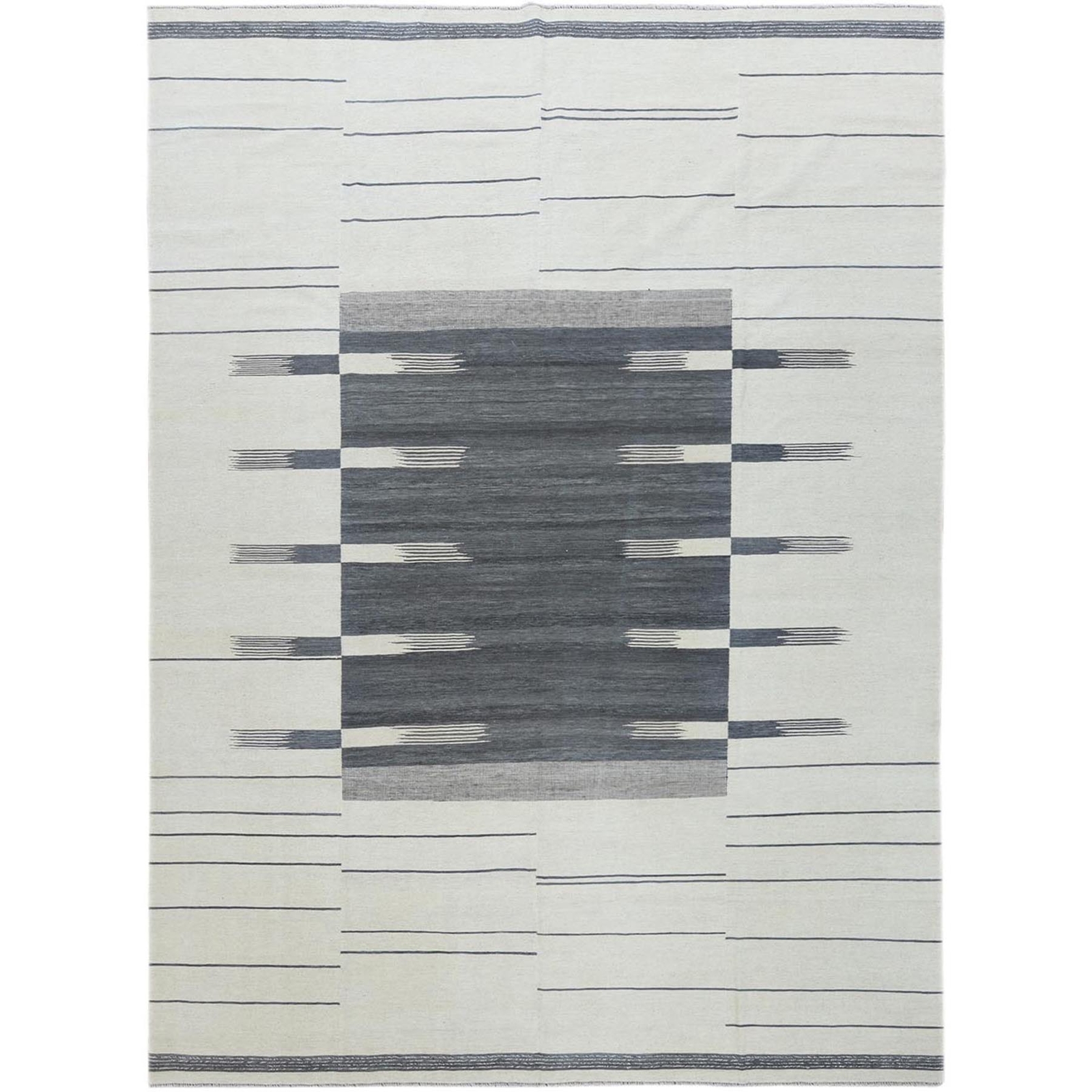 12’5″x 14’10” Flat Weave Avant-Garde Stripe Design Kilim Over Size Rug R60124
