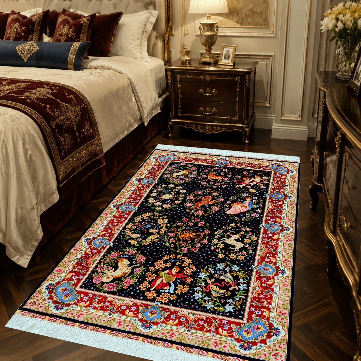 Zodiac Silk Rug 12 Signs Handmade Hand Knotted Luxury Art Carpet 3×5 ft 1042