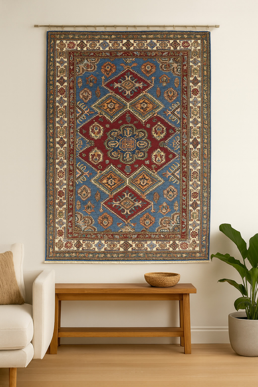 8×5.5 ft Hand-Knotted Super Kazak Rug | Wool | Central Asia | Area Wool Rug