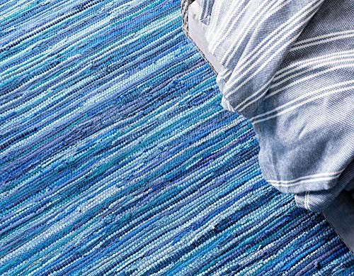 Hand Woven Chindi Cotton Area Rug, Soft Natural Fiber, Striped Design, 9×12 ft,