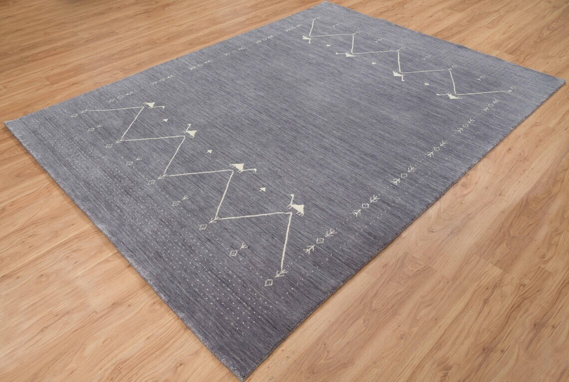 New Hand Knotted Gabeh Modern Look Living Room Area Rug Gray Color Luxurious Rug