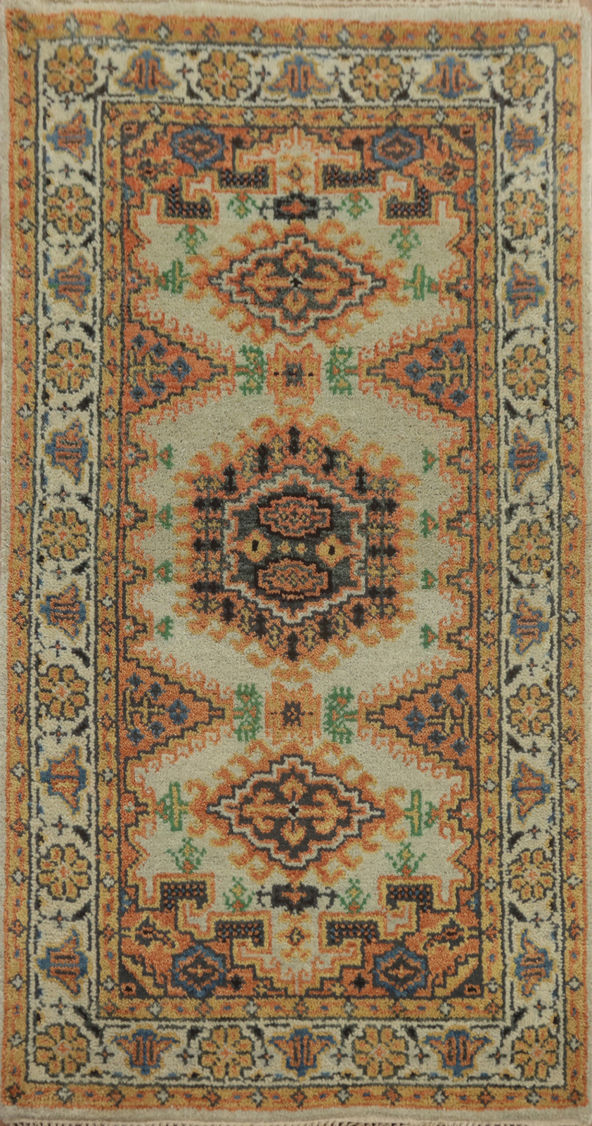 Handmade Light Green Wool Geometric Indian Rug 3×5 Ft Traditional Accent Rug