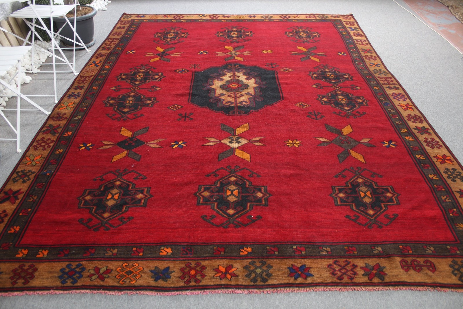 Turkish Rug, 8,3×10,7 ft Oversize Vintage Rug, Red Black Oriental Rug