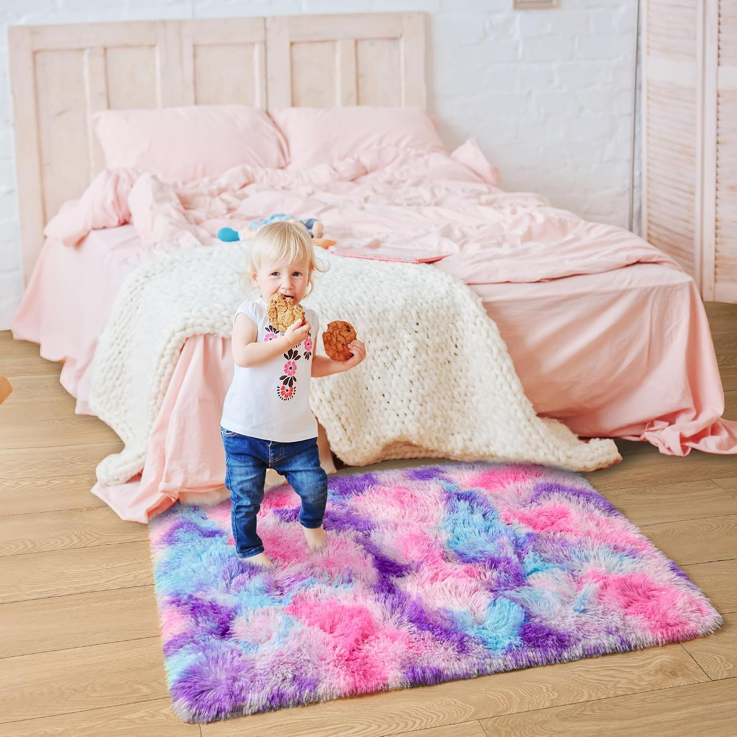 Soft Rainbow Rug for Girls Room, Cute Fluffy Girls Bedroom Rugs, 2×3 Feet Shaggy