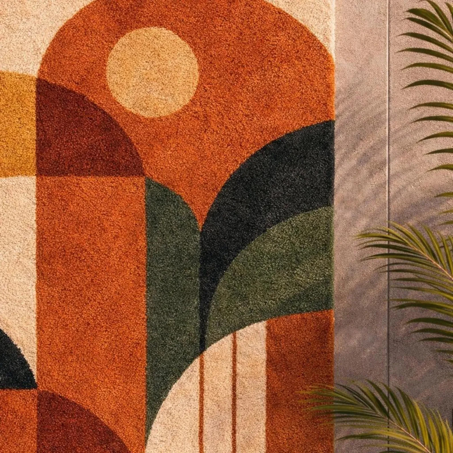Luxury Hand Tufted Wool Rug Geometric Area Rug with Bold Circle & Arc Motif Rust