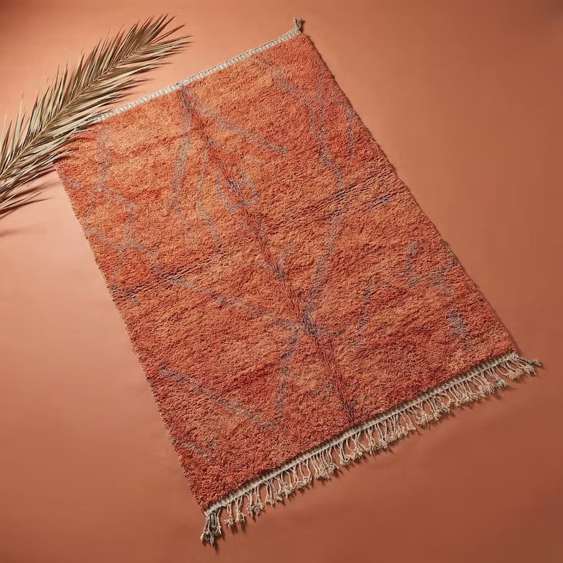 Terracotta Moroccan Rug – Burnt Orange Berber Carpet – Handmade Rust Wool Area
