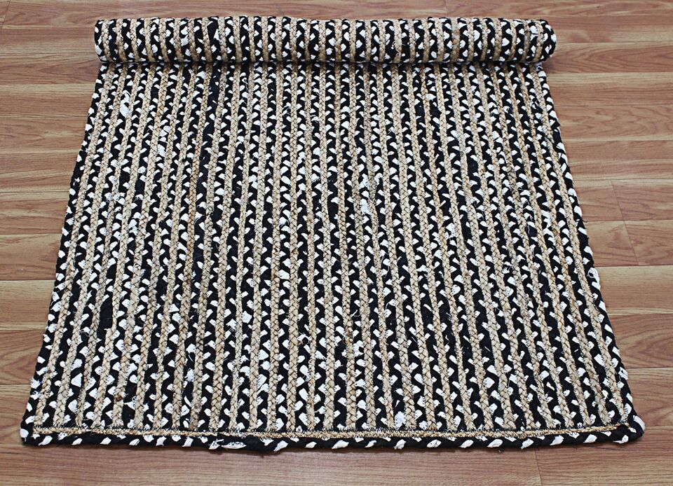 Rugs Jute & Cotton Mix Hand Braided Farmhouse Runner Rectangle Area Boho Rugs