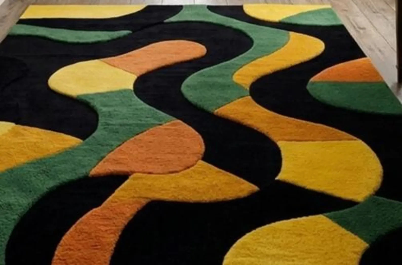 Hand Tufted Wool Area Rug, Luxury Glow Ocher Multi Geometric Linear Design Rug