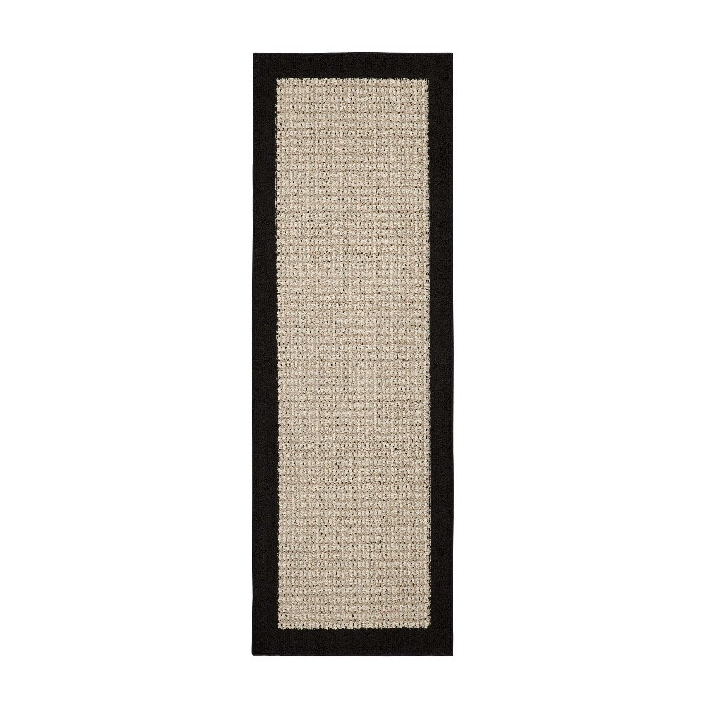 Indoor Runner Rug for Hallway 2×6 Feet Black Border Farmhouse Faux Sisal Olefin