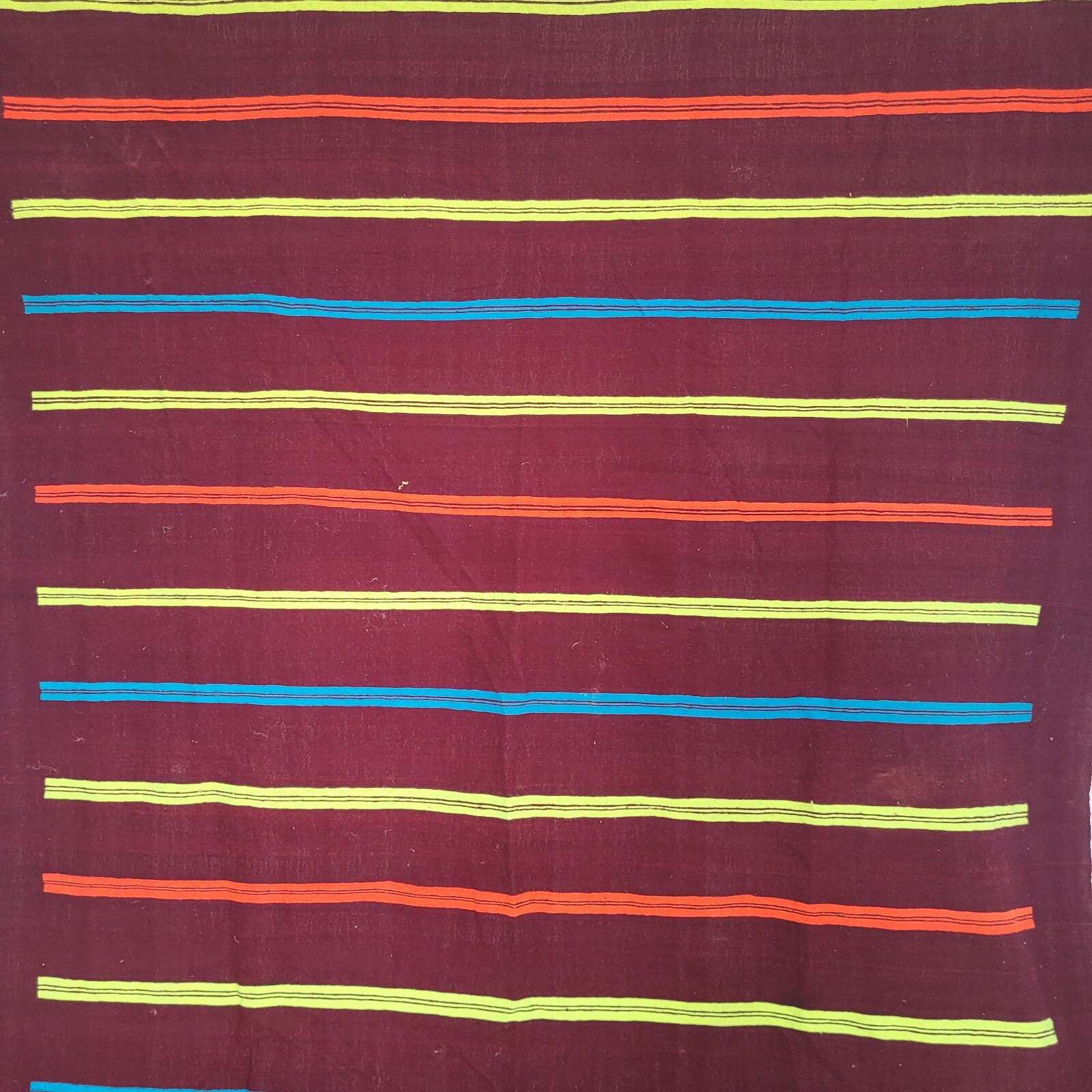 Vibrant Handmade Moroccan Rug Orange Blue Bands Yellow Berber Fringe Wool Carpet