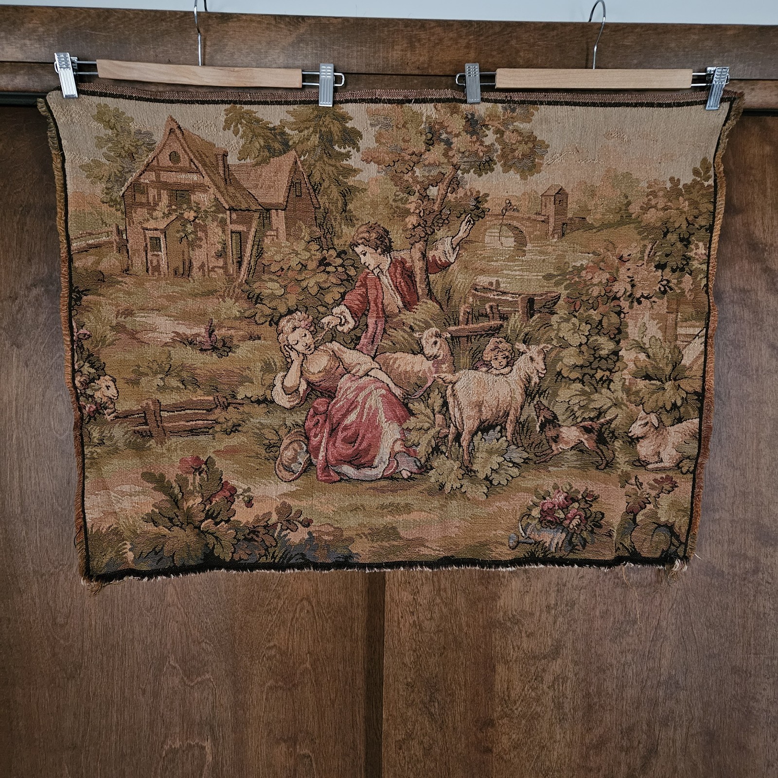 Antique Vintage Tapestry Art Wall Hanging Panel Unframed French Country Scene