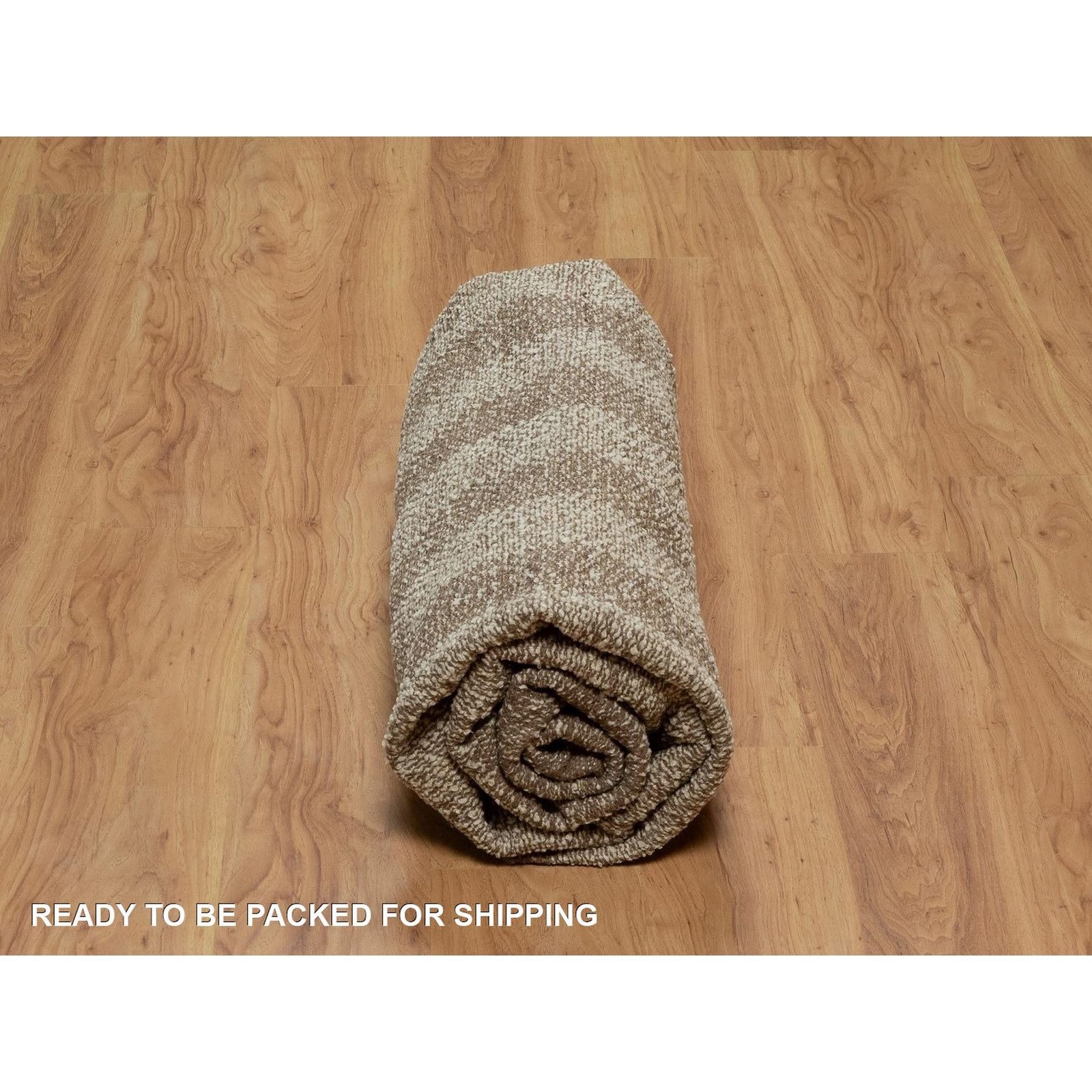 7’9″x7’9″ Ivory Modern Piled Flat Weave Pure Wool Hand Knotted Round Rug 92298