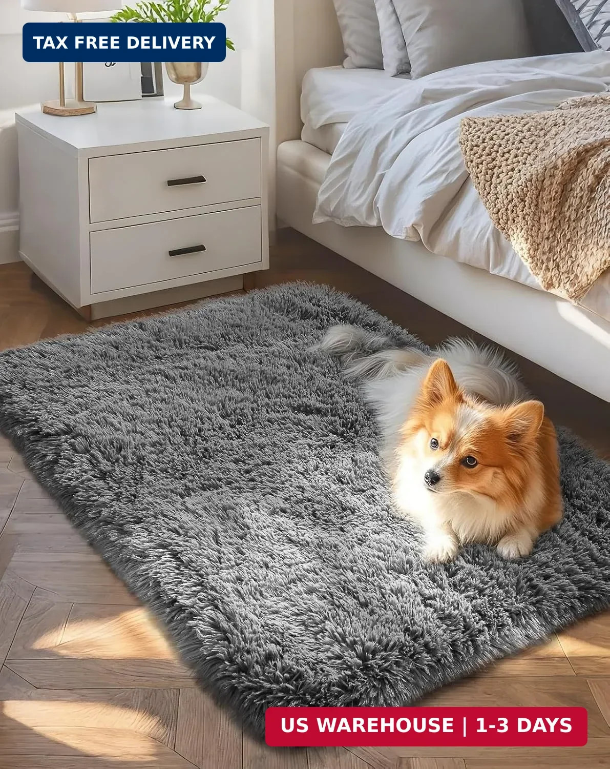 Ophanie Small Rug Upgrade Non Slip Throw Bedside Area Rugs, Fluffy Soft Grey Min