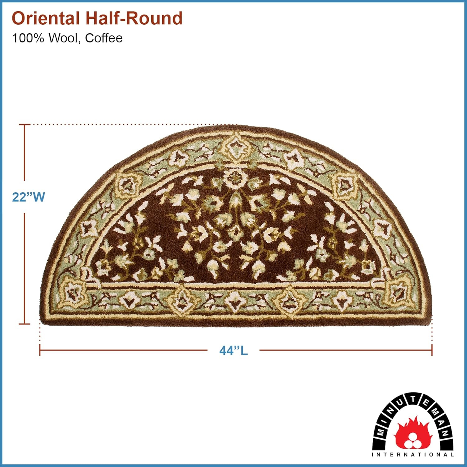 Oriental Half Round Rug, 44×22-Inch – Coffee Design