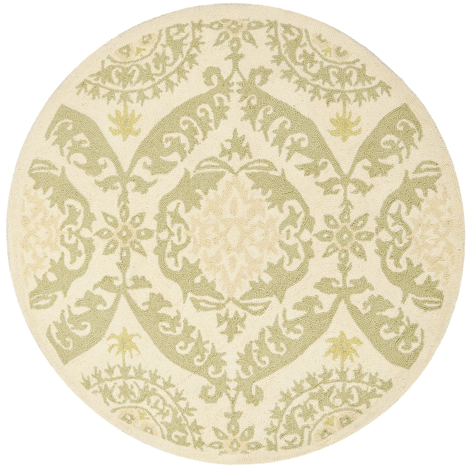 Chelsea Collection 4′ Round Beige / Green HK356C Hand-Hooked French Country Wool