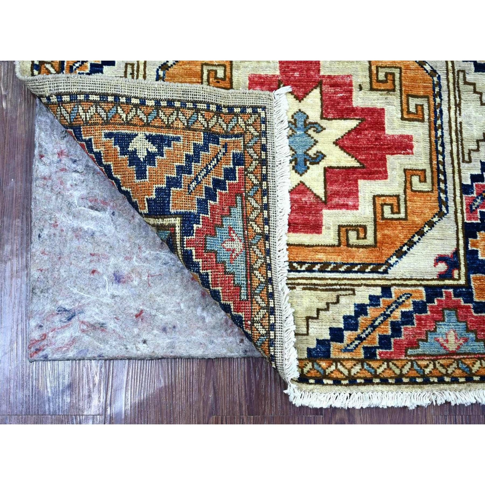 2’8″x7’10” Ivory Afghan Ersari Elephant Feet Design Hand Knotted Wool Runner Rug