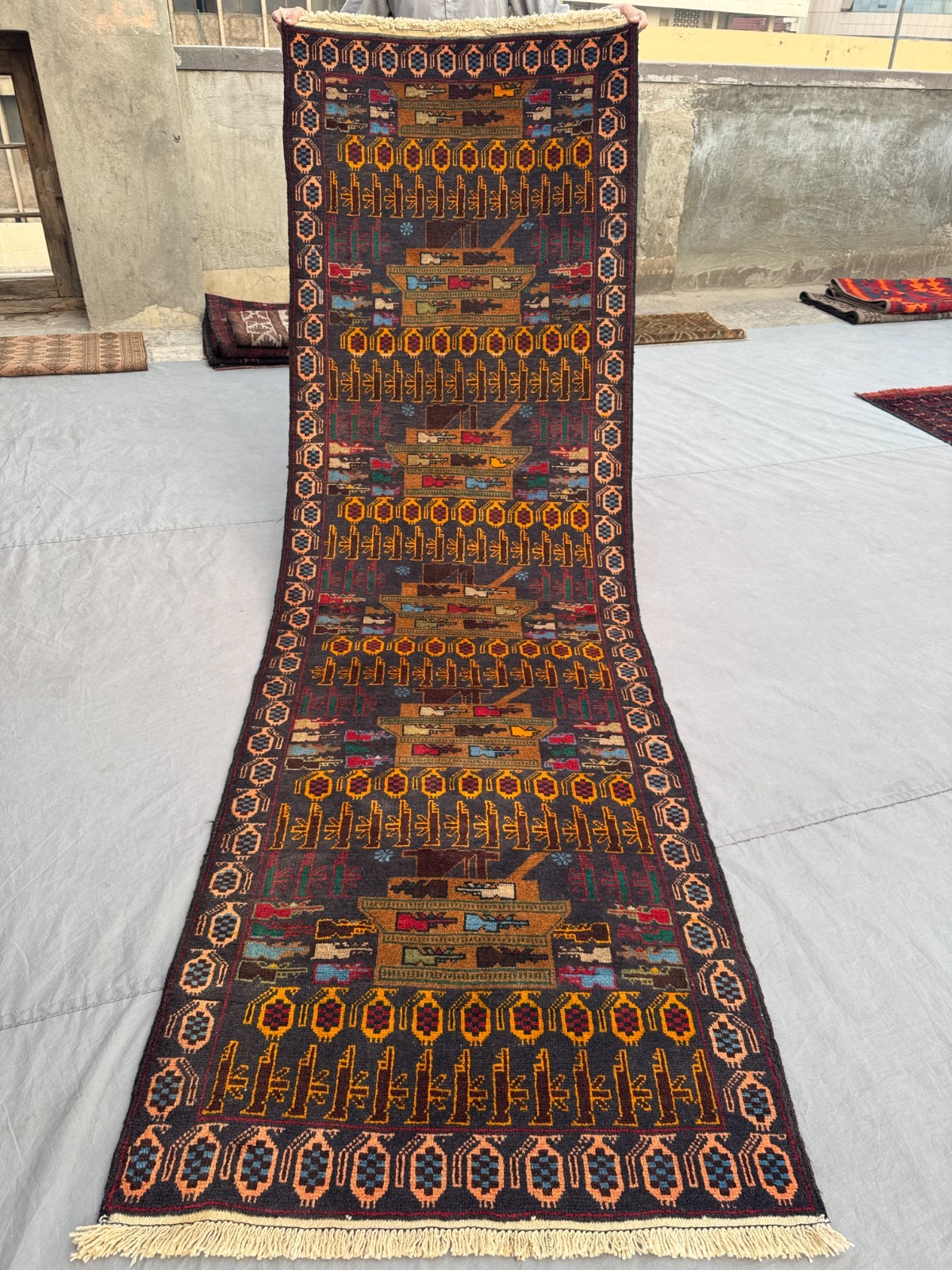 2’10 x 9’3 Ft Baluchi War Rug Runner – Vintage Tribal Wool Carpet with Military