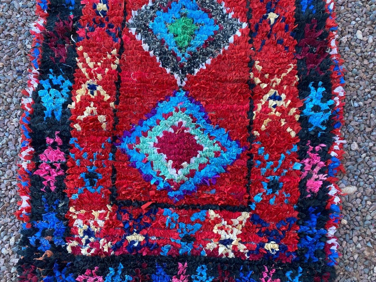 3’4×8’6 ft Moroccan Boucherouite Handmade Rug Berber Geometric Area Vintage Rug