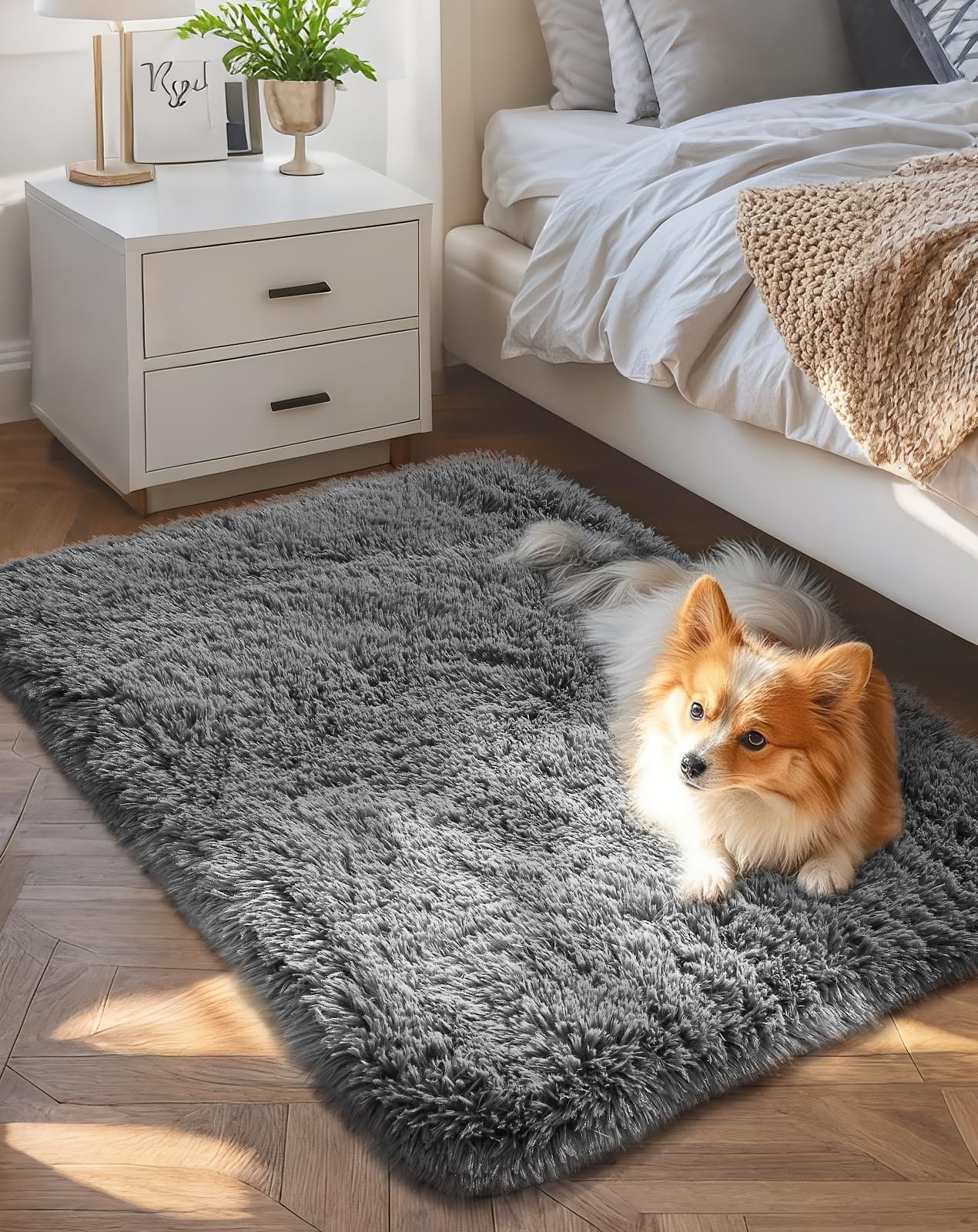 Ophanie Small Rug Upgrade Non Slip Throw Bedside Area Rugs, Fluffy Soft Grey …