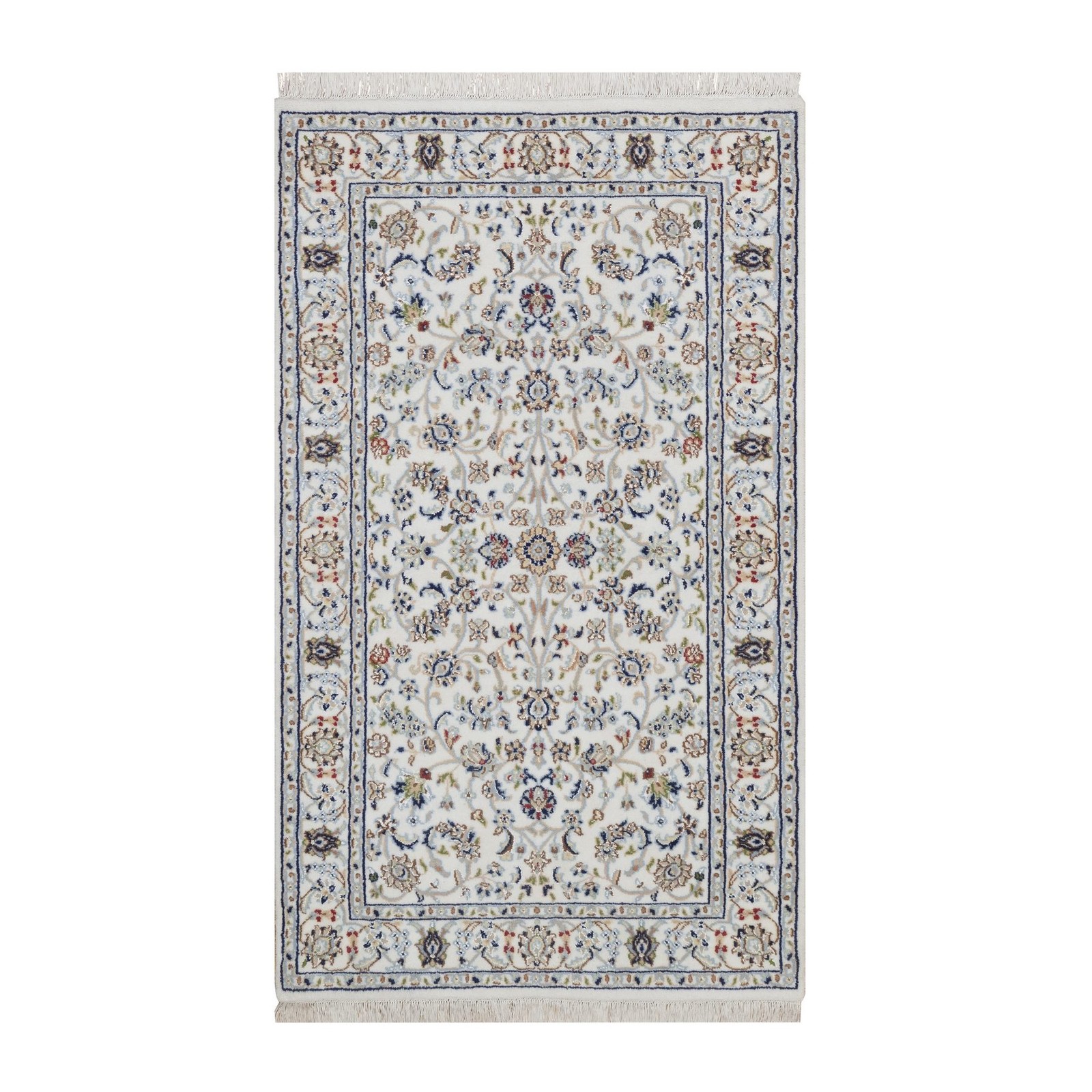 3’1″x5’3″ Ivory Nain with Flower Design Wool and Silk 250 KPSI Hand Knotted Rug