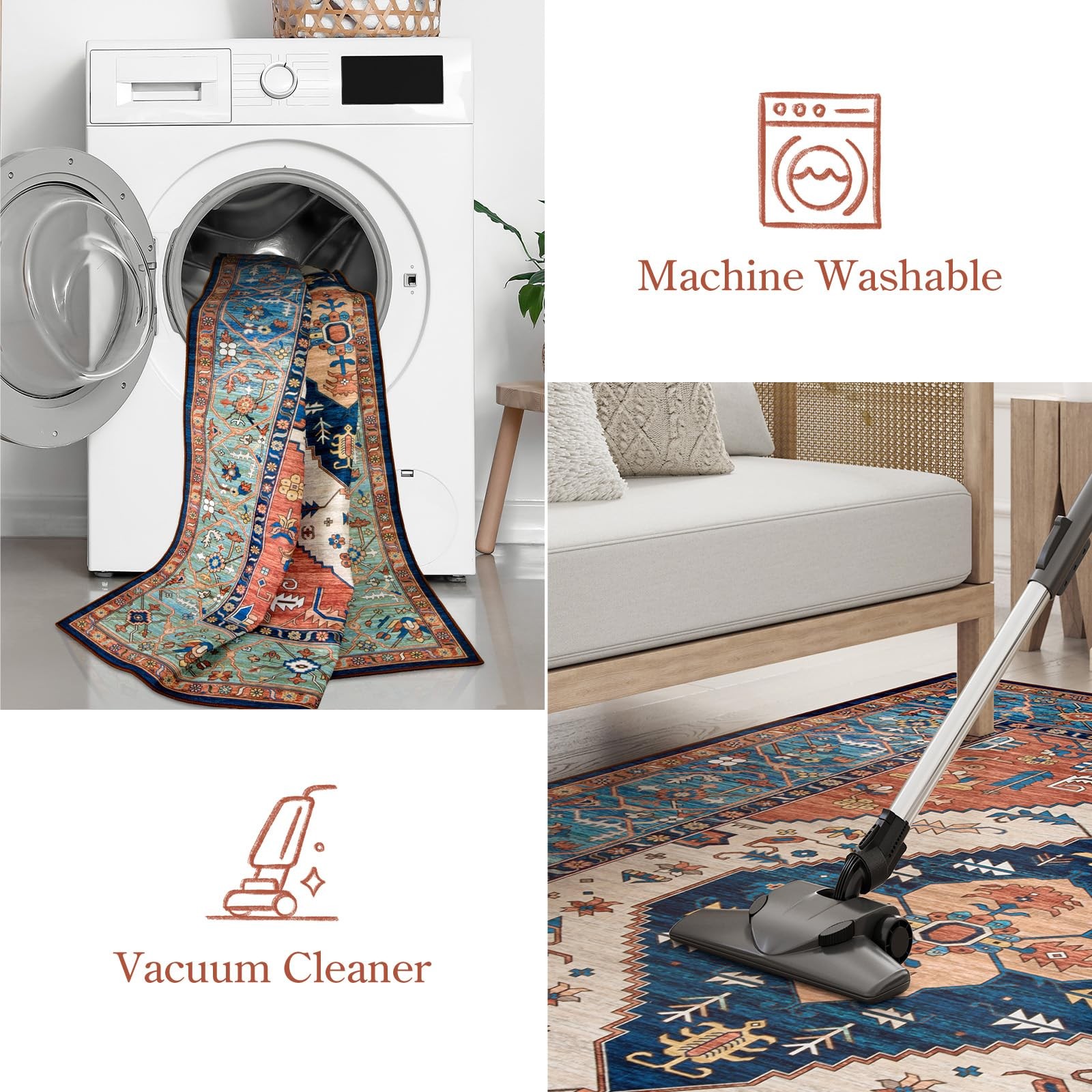 Oriental Washable Rug 6×9, Non-Slip Ultra-Thin Living Room Area Rug, Stain Re…