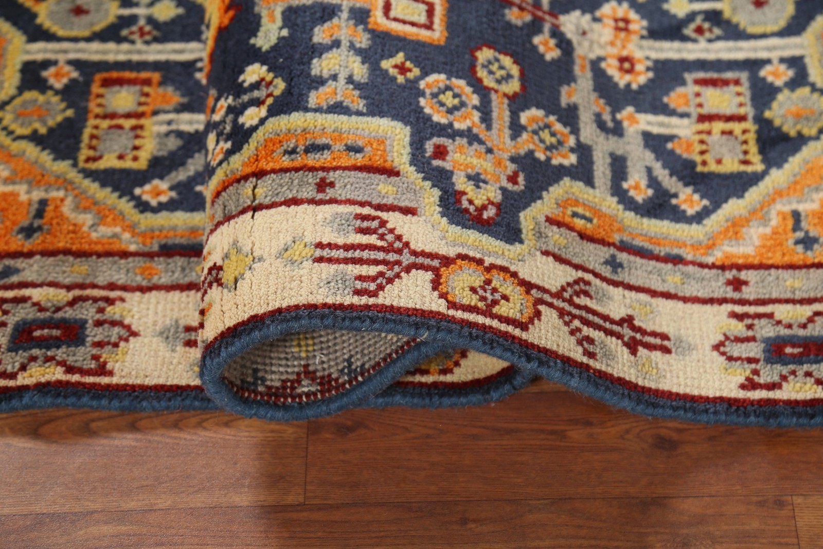 Blue Geometric Kazak Accent Rug 3×5 Hand-knotted Wool Oriental Carpet for Foyer