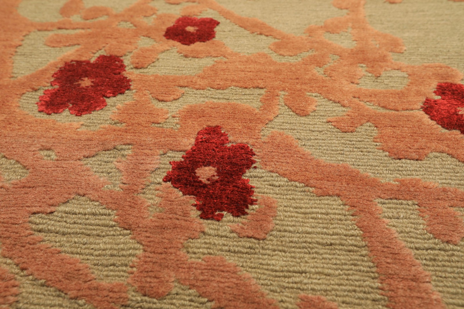 3’x8’9″ Tibetano Runner Hand Knotted Wool & Silk Tibetan Boho High Low Pile Rug
