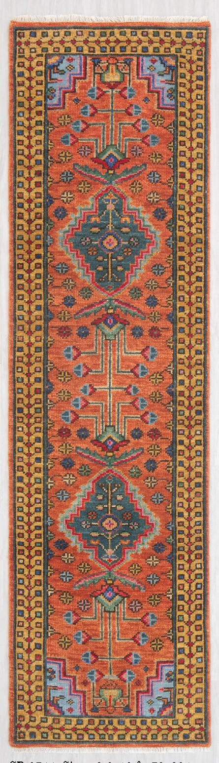 Runner Rug Rust Gold Handmade Soft Wool CUSTOM SIZE Hallway / Staircase Rug