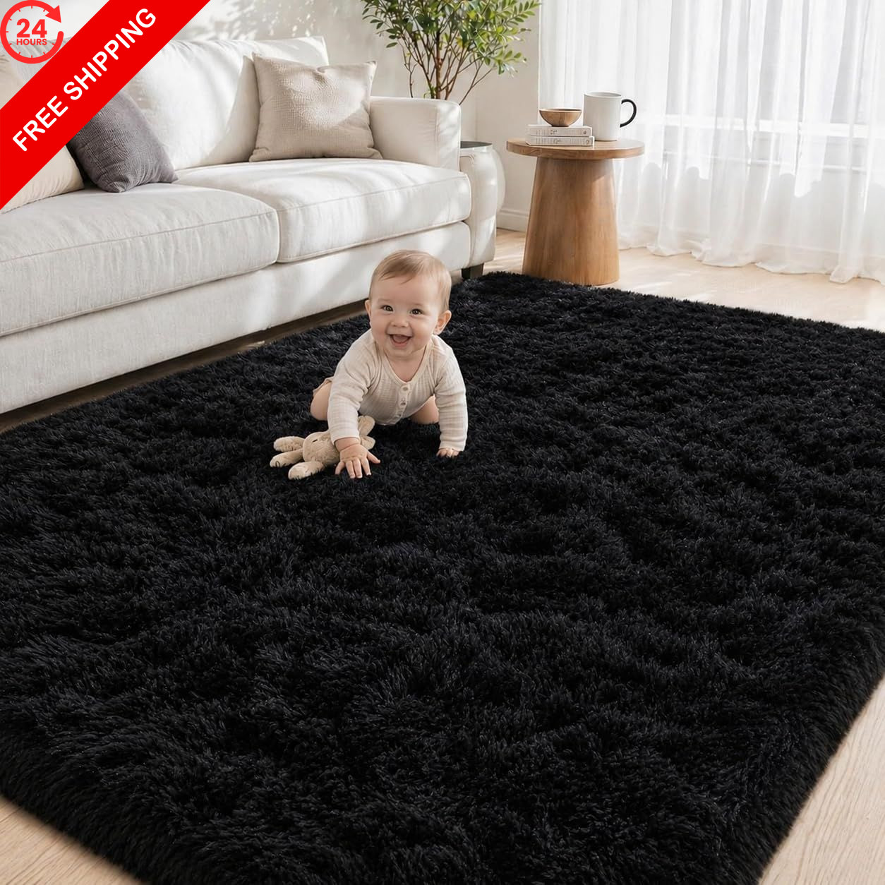 Tosuoka 5×7 Area Rugs for Living Room Bedroom, 5′ x 7′ (Rectangular), Black
