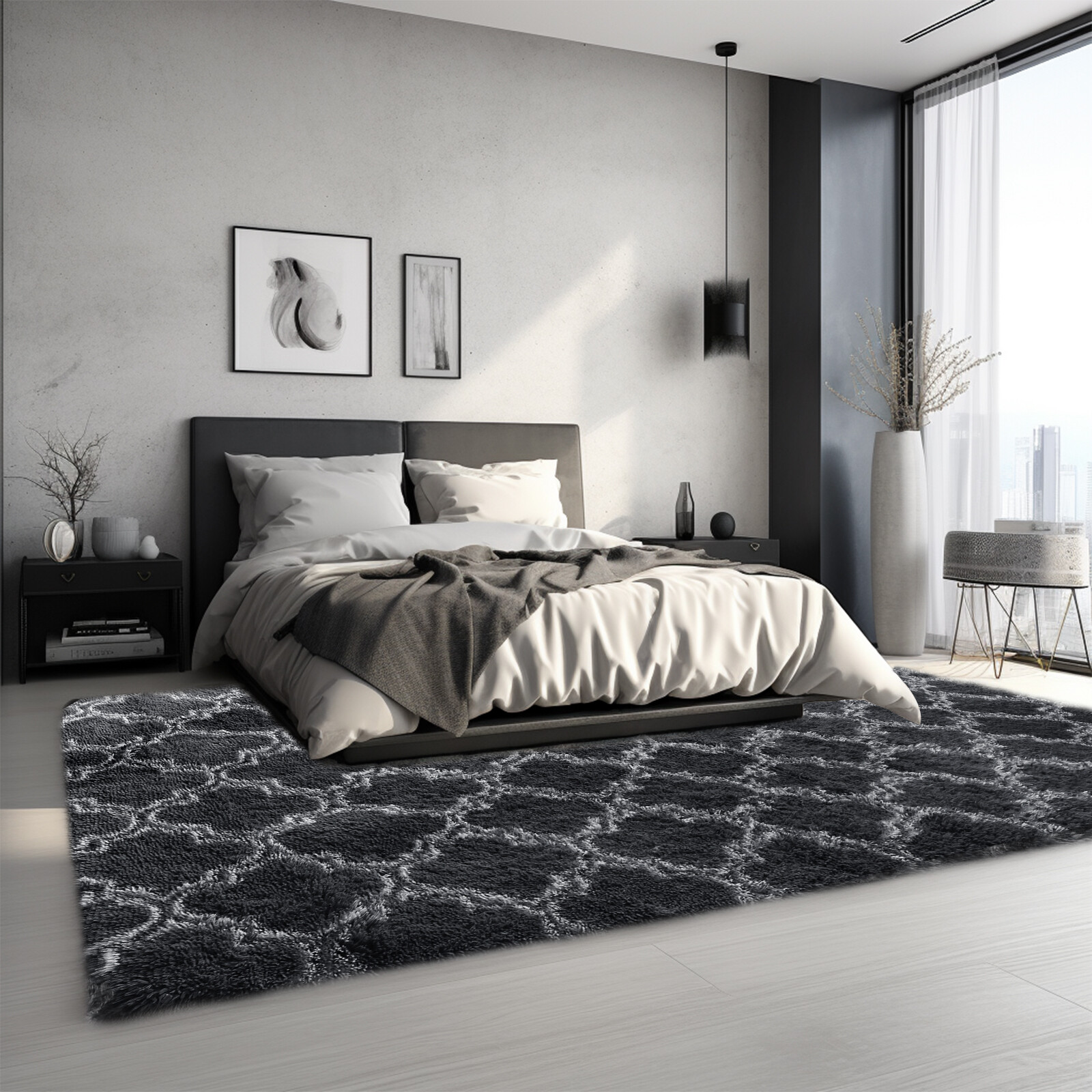 Fluffy Large Area Rugs Shaggy Soft Carpets Living Room Bedroom Grey Lanten
