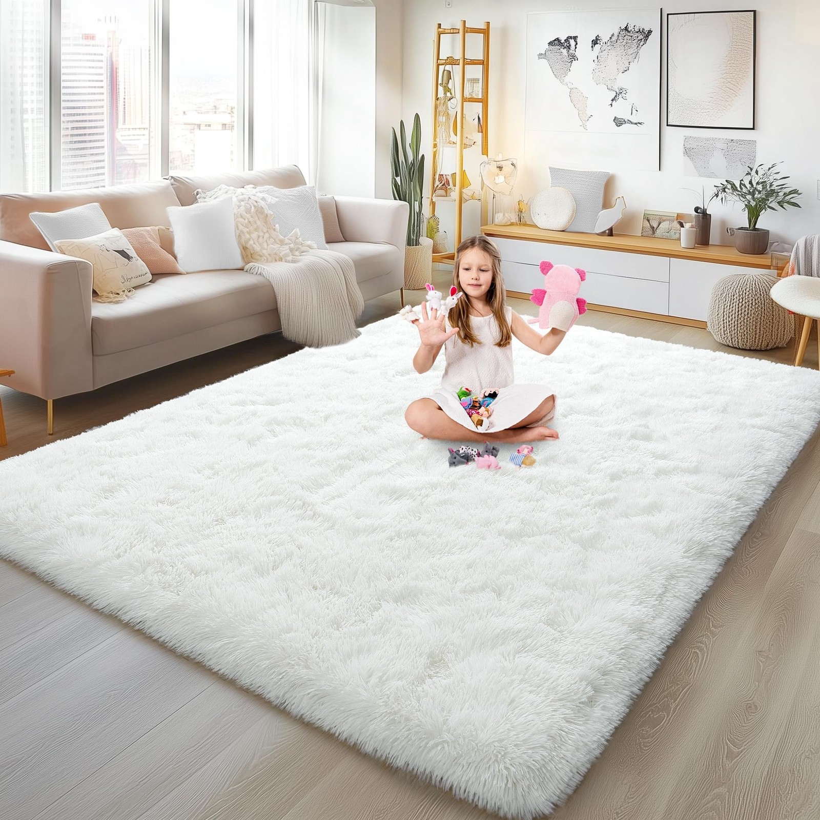 Soft Plush Shag Rug 5×7, Ultra Fluffy Rug for Living Room Bedroom, Non-Slip F…