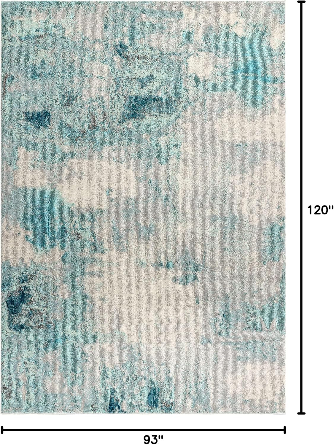 Modern Abstract Cream/Blue 8×10 Area Rug – Easy-Clean, Pet Friendly, Non-Sheddin
