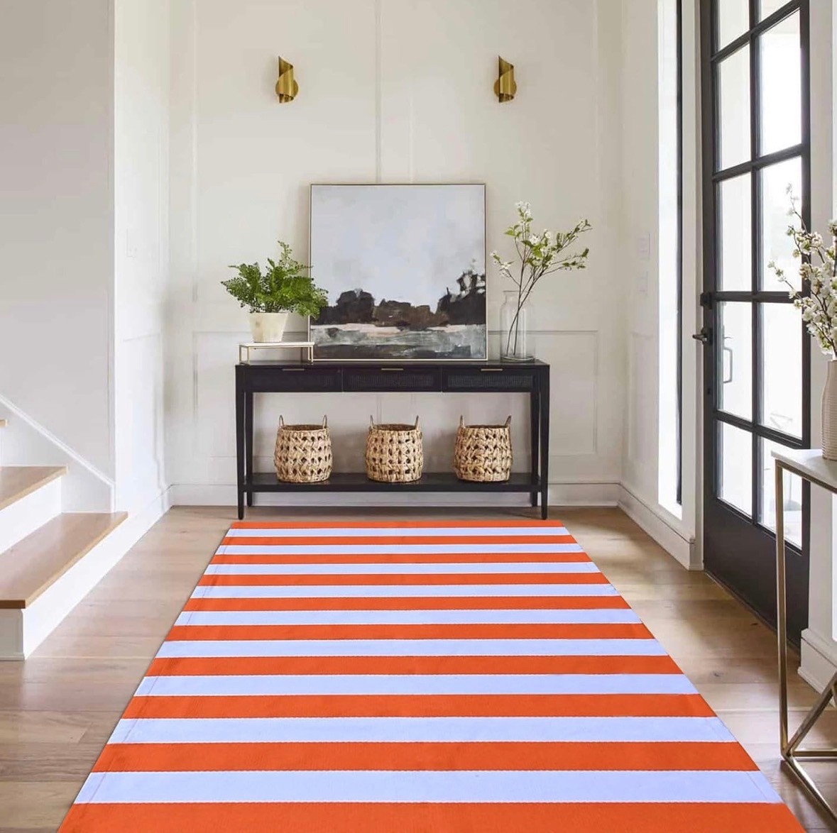 Bottalive Fall Decor Orange Striped Rug, 4′ x 6′ Cotton Reversible Foldable Wash