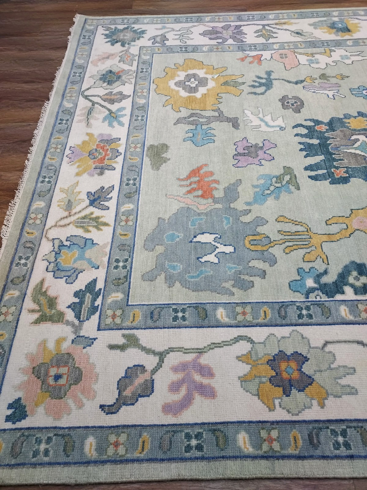 TURKISH OUSHAK RUG.GEOMETRICMULTICOLORED AREA RUG 9×12 Ft, HANDMADE BOHEMIAN RUG